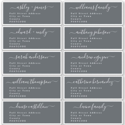 Calligraphy Wedding Guest Address Labels UK Layout (Vorderseite)