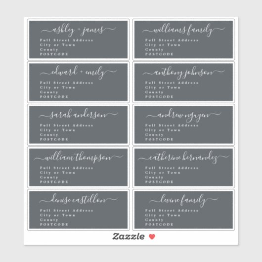 Calligraphy Wedding Guest Address Labels UK Layout (Blatt)