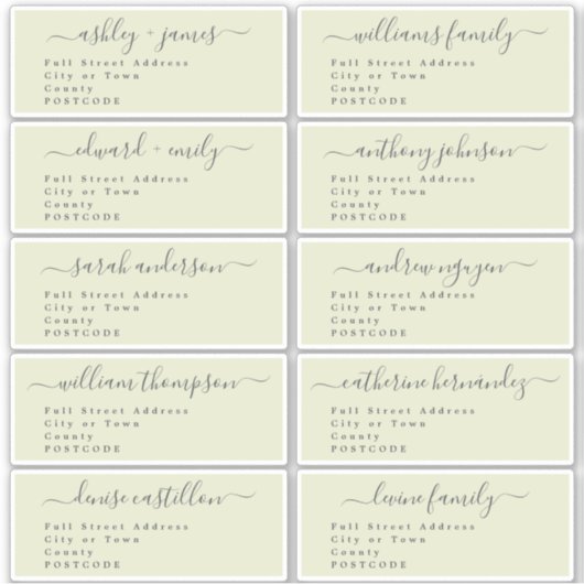 Calligraphy Wedding Guest Address Labels UK Layout (Vorderseite)