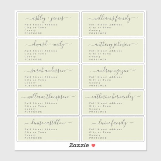Calligraphy Wedding Guest Address Labels UK Layout (Blatt)