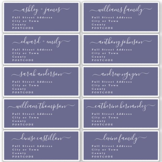 Calligraphy Wedding Guest Address Labels UK Layout (Vorderseite)