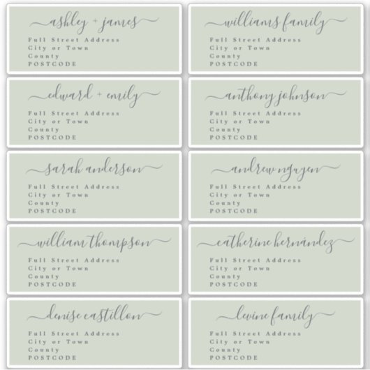 Calligraphy Wedding Guest Address Labels UK Layout (Vorderseite)