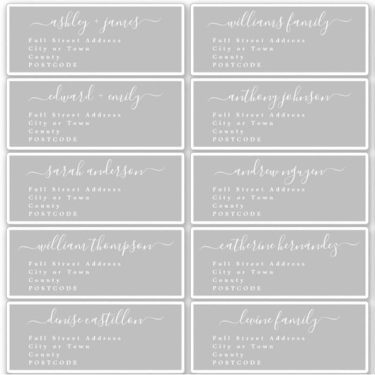 Calligraphy Wedding Guest Address Labels UK Layout (Vorderseite)