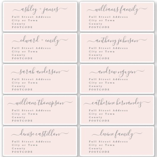 Calligraphy Wedding Guest Address Labels UK Layout (Vorderseite)