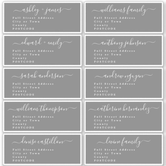 Calligraphy Wedding Guest Address Labels UK Layout (Vorderseite)
