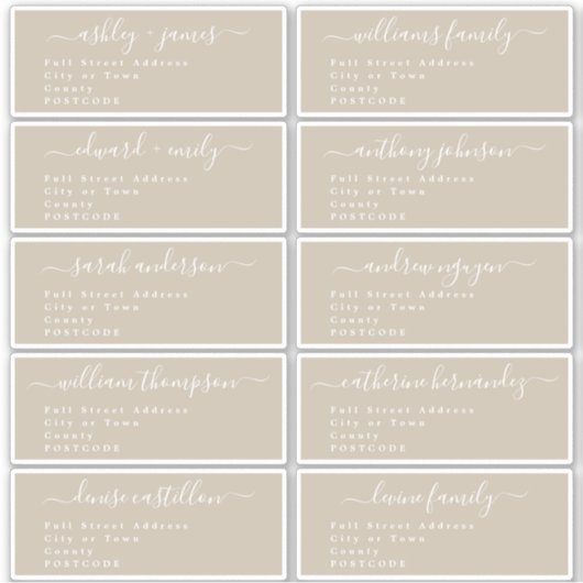 Calligraphy Wedding Guest Address Labels UK Layout (Vorderseite)