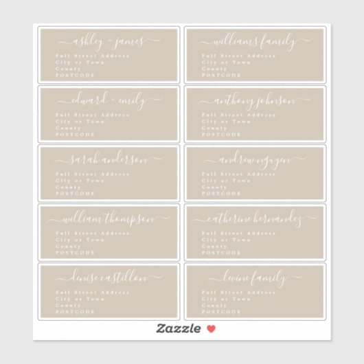 Calligraphy Wedding Guest Address Labels UK Layout (Blatt)