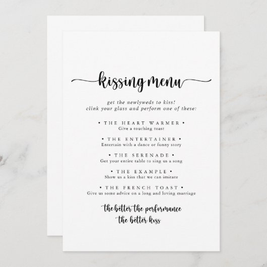 Calligraphy Wedding Kissing Menu Game Card (Vorne/Hinten)