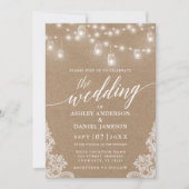 Calligraphy Wedding Lights Lace Kraft Foto Einladung (Vorderseite)