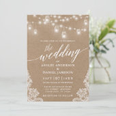 Calligraphy Wedding Lights Lace Kraft Foto Einladung (Stehend Vorderseite)
