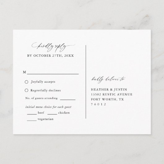 Calligraphy Wedding Menu Choice UAWG Postkarte (Rückseite)