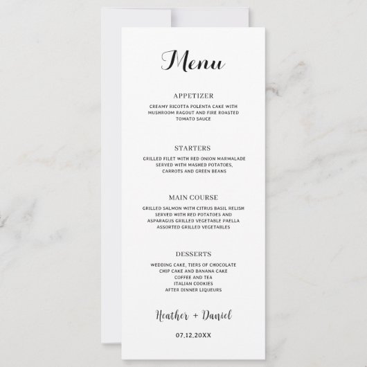 Calligraphy Wedding Menu Table Empfang Dinner Einladung (Vorderseite)