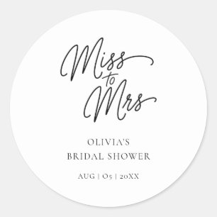 Calligraphy Wedding Miss an Mrs. Brautparty Runder Aufkleber