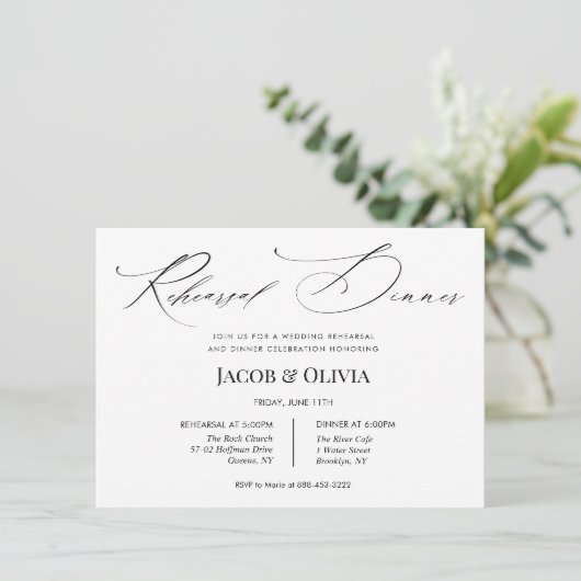 Calligraphy Wedding Probe Dinner laden Sie ein Einladung (Stehend Vorderseite)