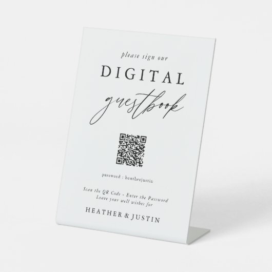 Calligraphy Wedding QR Code Digitales Gästebuch Sockelschild (Vorderseite)