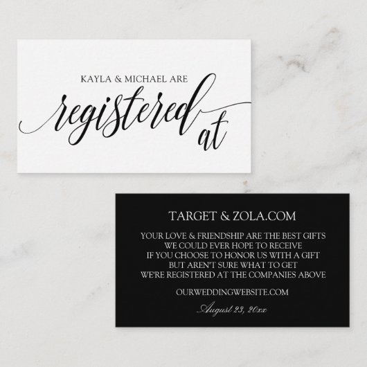 Calligraphy Wedding Registry Card Inserts - Schwar (Vorne/Hinten)
