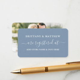 Calligraphy Wedding Registry Foto Dusty Blue Begleitkarte