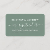 Calligraphy Wedding Registry Foto Sage Green Begleitkarte (Vorderseite)