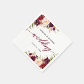 Calligraphy Wedding Watercolor Burgundy Floral Serviette (Ecke)