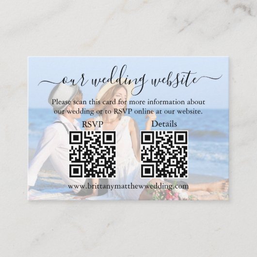 Calligraphy Wedding Website 2 QR Overlay Foto Begleitkarte (Vorderseite)