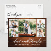 Calligraphy Wedding Wood 5 Foto Liebe Dank Postkarte (Vorne/Hinten)