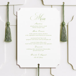 Calligraphy White and Sage Green Wedding Menu Card Einladung