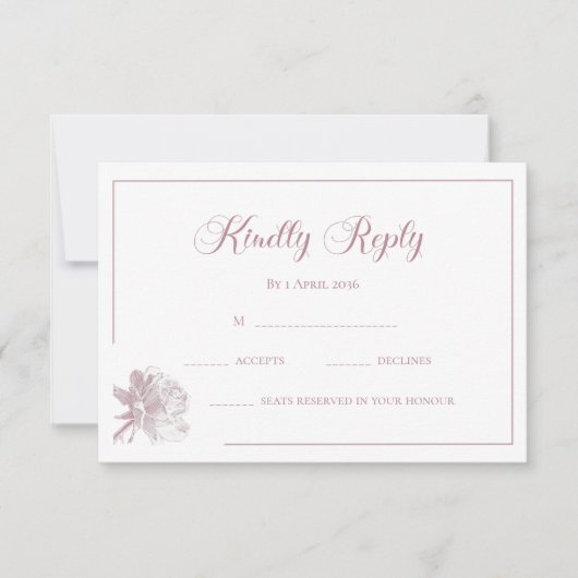 Calligraphy White Blush Pink Floral Wedding RSVP Mitteilungskarte (Vorderseite)