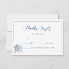 Calligraphy White Dusty Blue Floral RSVP Wedding Mitteilungskarte