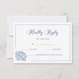 Calligraphy White Dusty Blue Floral Wedding RSVP Karte