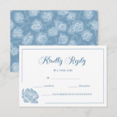 Calligraphy White Dusty Blue Floral Wedding RSVP Karte (Vorne/Hinten)