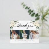 Calligraphy White Floral Wedding Vielen Dank Postkarte (Stehend Vorderseite)