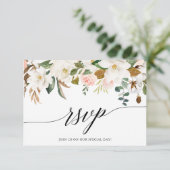 Calligraphy White Magnolias Rose Hochzeit RSVP Karte (Stehend Vorderseite)