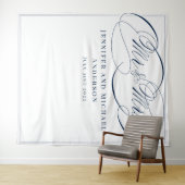 Calligraphy White Navy Mr. & Mrs. Wedding Backdrop Wandteppich (Beispiel (Horizontal))