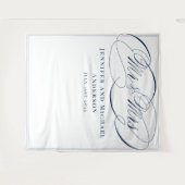 Calligraphy White Navy Mr. & Mrs. Wedding Backdrop Wandteppich (Vorderseite (Horizontal))