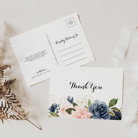 Calligraphy Winter Unique Floral Vielen Dank Postkarte