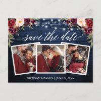 Calligraphy Wood Burgundy Floral Save the Date