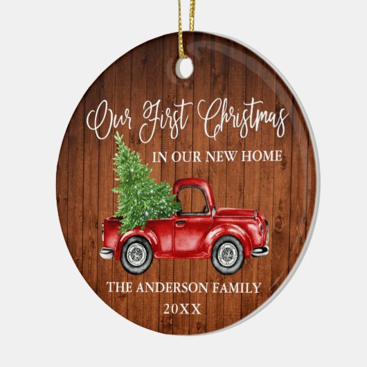 Calligraphy Wood First Christmas New Zuhause Truck Keramik Ornament (Links)