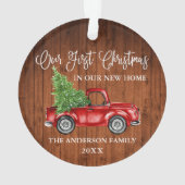 Calligraphy Wood First Christmas New Zuhause Truck Ornament (Rückseite)