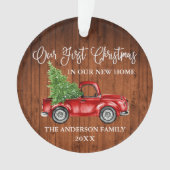 Calligraphy Wood First Christmas New Zuhause Truck Ornament (Vorderseite)