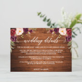 Calligraphy Wood Floral Wedding Details Card Save The Date (Stehend Vorderseite)