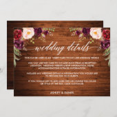 Calligraphy Wood Floral Wedding Details Card Save The Date (Vorne/Hinten)