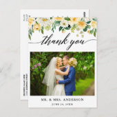 Calligraphy Yellow Floral Wedding Foto Vielen Dank Postkarte (Vorne/Hinten)