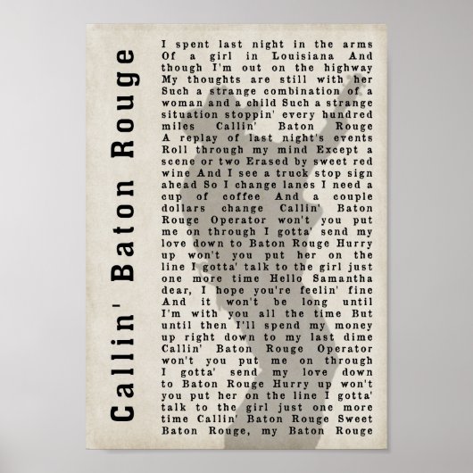 Callin' Baton Rouge Shadow Song Lyric Print Poster (Vorne)