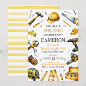 Calling All Builders Construction Tools Birthday Einladung (Vorne/Hinten)