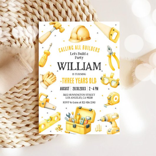 Calling All Builders Kids Boy Birthday Invitation Einladung