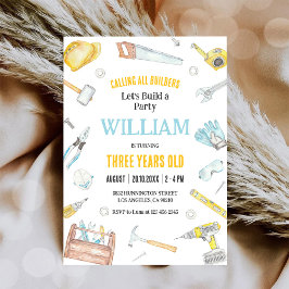 Calling All Builders Kids Boy Birthday Invitation Einladung