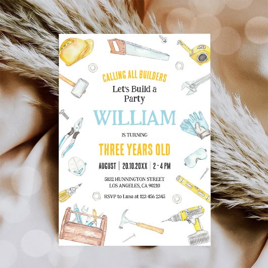 Calling All Builders Kids Boy Birthday Invitation Einladung