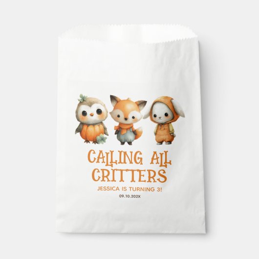 Calling All Critters Woodland Fall Kids' Birthday Geschenktütchen (Vorderseite)