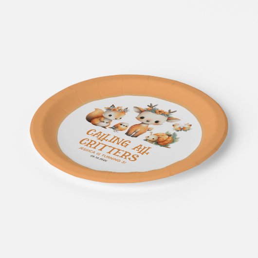 Calling All Critters Woodland Fall Kids' Birthday  Pappteller (Schrägansicht)