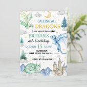 Calling All Dragon Cute Boy Birthday Watercolor Einladung (Stehend Vorderseite)